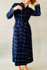 dark blue check dressing gown in brushed cotton