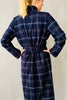 dark blue check dressing gown in brushed cotton