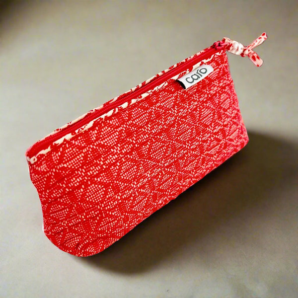 Small red print quilted mini make up bag