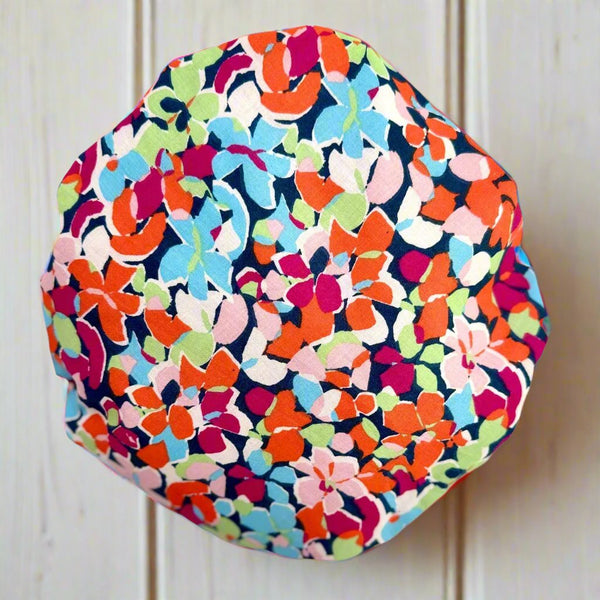 Bath hat in mosaic multi colour floral cotton print 01