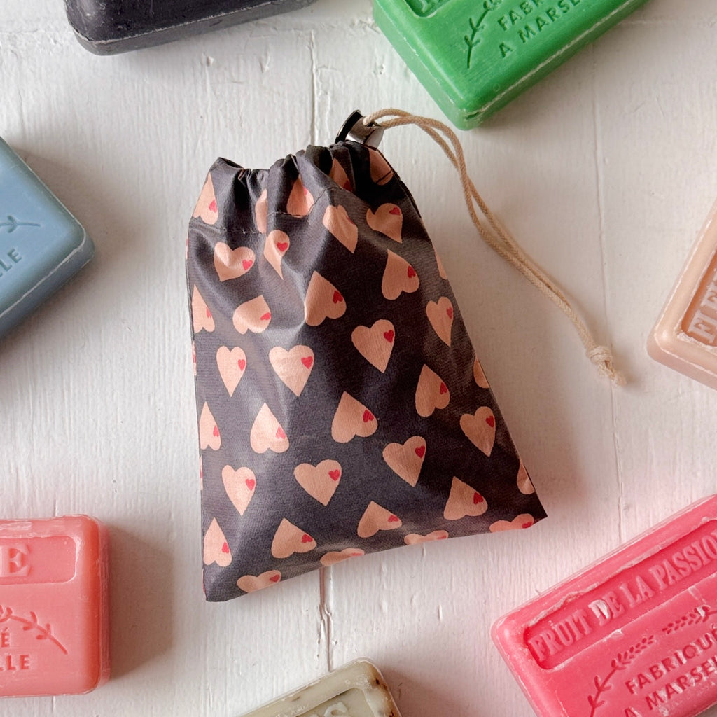 Heart print bag of soap with choice of soaps